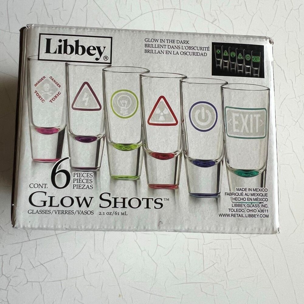 Libbey Glow in the Dark Shot Glass Set of 6 – Party Barware - NEW W/O BOX